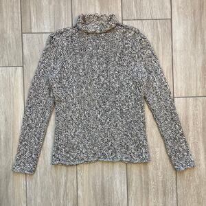 Lauren Ralph Lauren Cable Knit Mock Neck Sweater Womens M Neutral Cotton